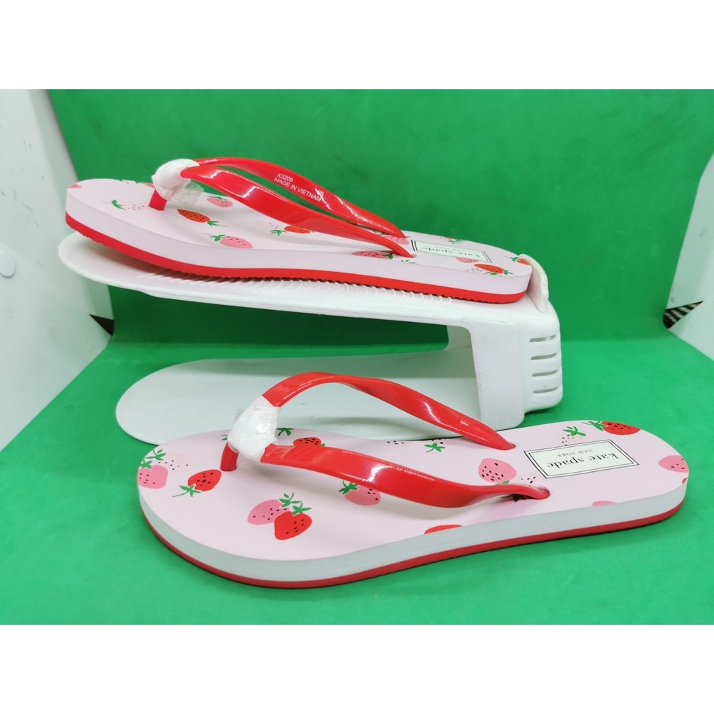 Kate Spade Sandals Women's Sz 6 Fiji Red & Pink Strawberry Printed Flip Flop New